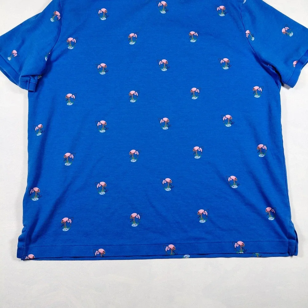 Polo Ralph Lauren Men Classic Fit Blue Flamingo Print Short Sleeve Polo Shirt‎ L